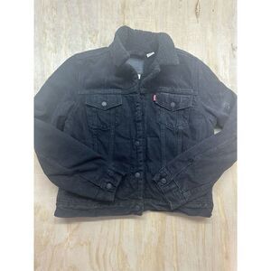 Levi's Women's Black Original Sherpa Trucker Jean Jacket Size L Distressed